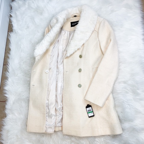 ⭐️⭐️SOLD⭐️⭐️Guess Cream/White Long Skirted Wool Coat M - Picture 4 of 6